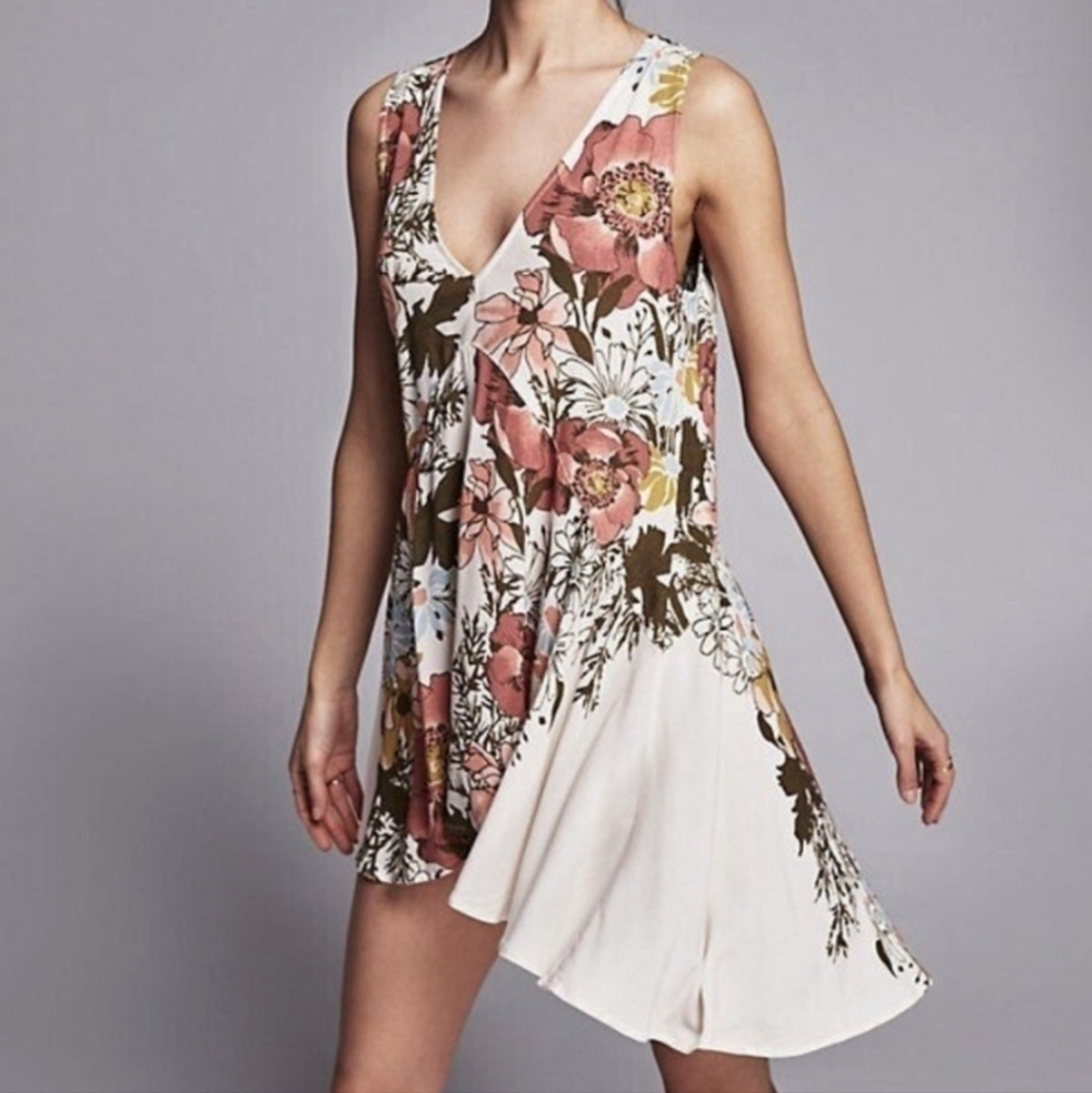 Free People Backyard Floral High Low Bohemian Beachy Feminine Romantic Tunic XS